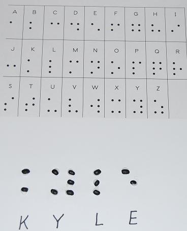 Braille Alphabet Names formed with Dried Beans