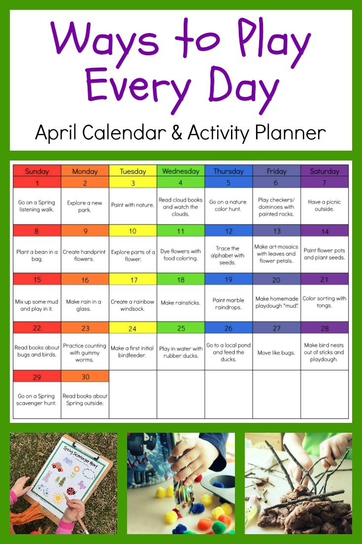 April Month Calendar Printable For Kids