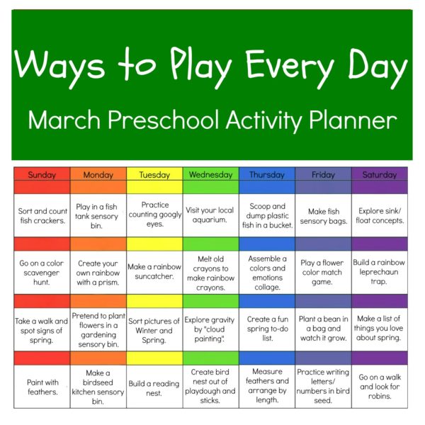 Ways to Play Every Day: March Activity Calendar for Preschoolers • The ...