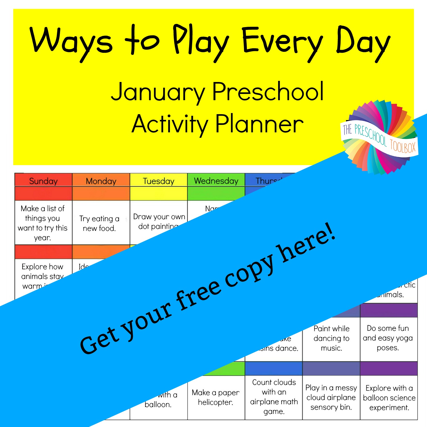 Ways to Play Every Day FREE January Activity Calendar for Preschoolers